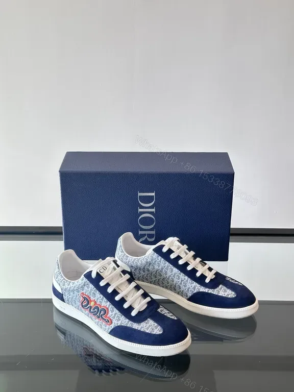 View 1 of Navy Dior Monogram Leather-Suede Low-Top Sneakers