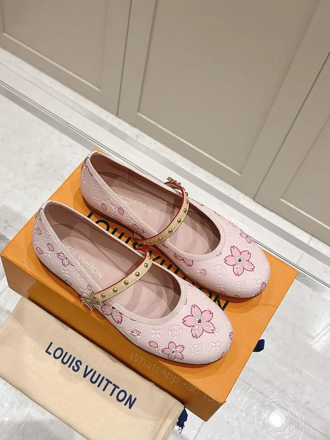 View 1 of LV Women Pink Patterned Leather Mary Janes