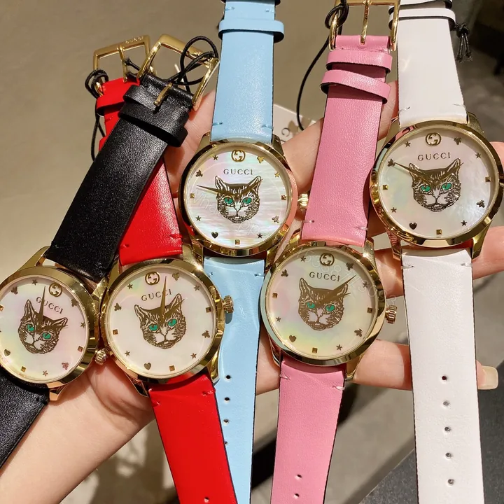 View 1 of Gucci原單G-Timeless貓眼女錶多色皮帶時尚個性設計