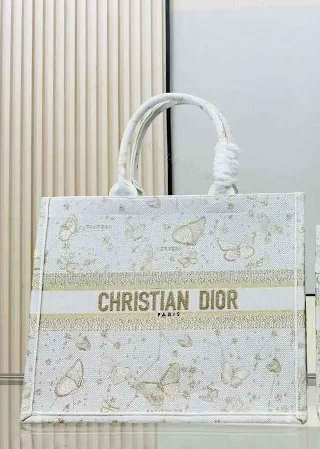 View 1 of Design large BOOK TOTE Gold-Tone and White Butterfly Zodiac Embroidery – Dubai Fashion LUX