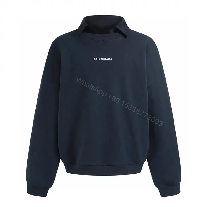 View 1 of Navy Cotton-Blend Minimalist Hoodie: Subtle Luxury Everyday Wear