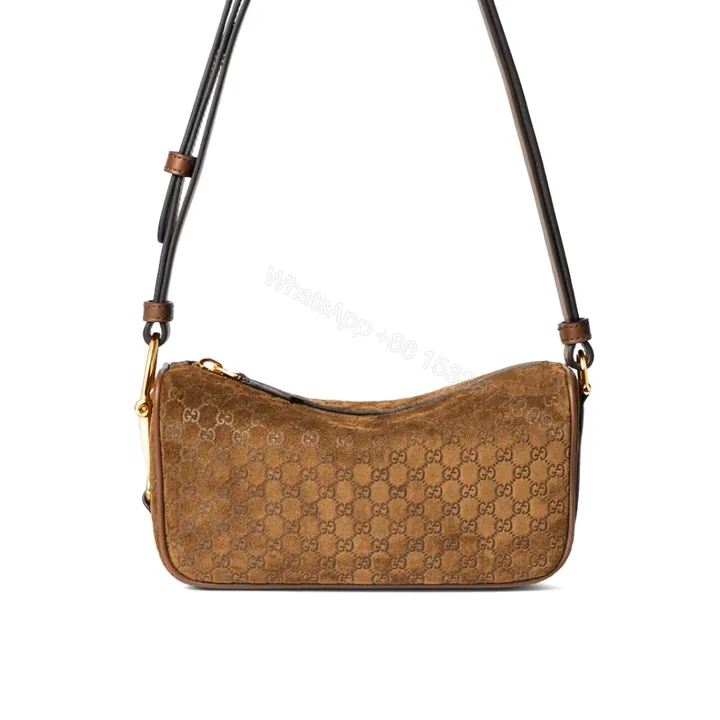 View 1 of Gucci Half Horsebit Mini Bag Brown GG Suede 19Cm