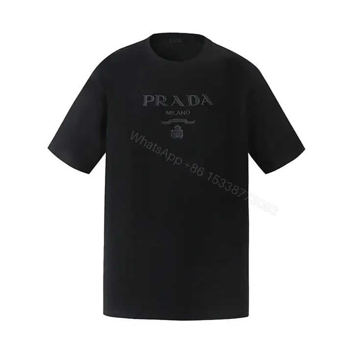 View 1 of Minimalist Black Cotton Tee: Logo-Embossed Luxury Top