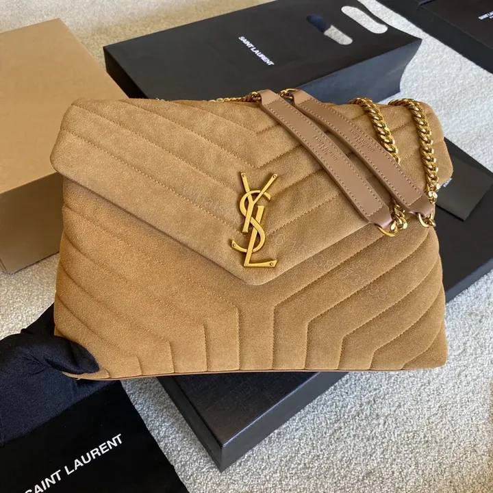 View 1 of Chic Suede Quilted Bag: Warm Neutral Chain Detail