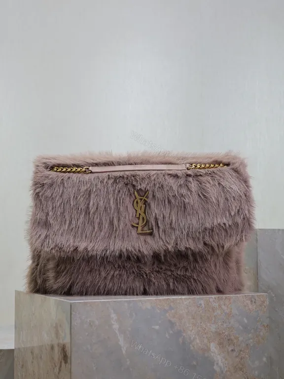 View 1 of Luxuriously Faux Fur Satchel: Gold-YSL Hardware Bag