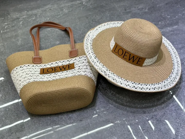 View 1 of Loewe Straw-Texture Set: Coastal Luxury Tote & Hat Set