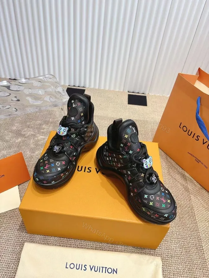 View 1 of LV Women Black Leather Multicolor Logo Sneakers