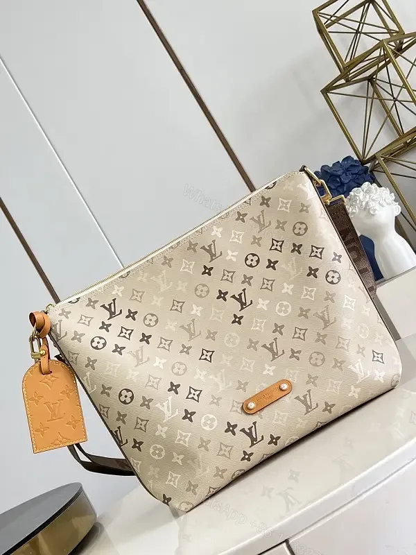 View 1 of Beige LV Monogram Coated Canvas Crossbody Bag with Gold Zipper