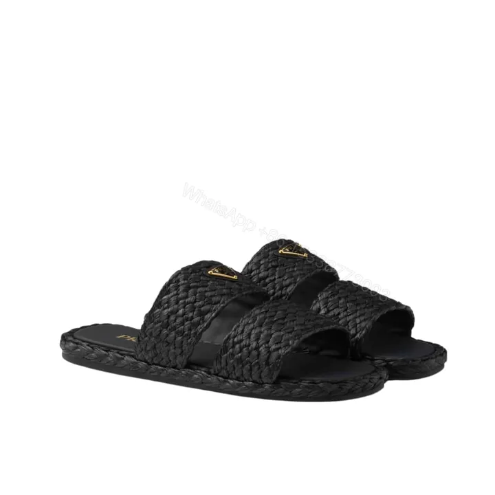 View 1 of PRADA RAFFIA SLIDES BLACK 1XX749 027 F0002 F 020