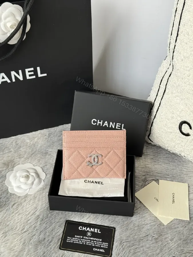 View 1 of Pink Quilted Cardholder: Compact Luxury Leather