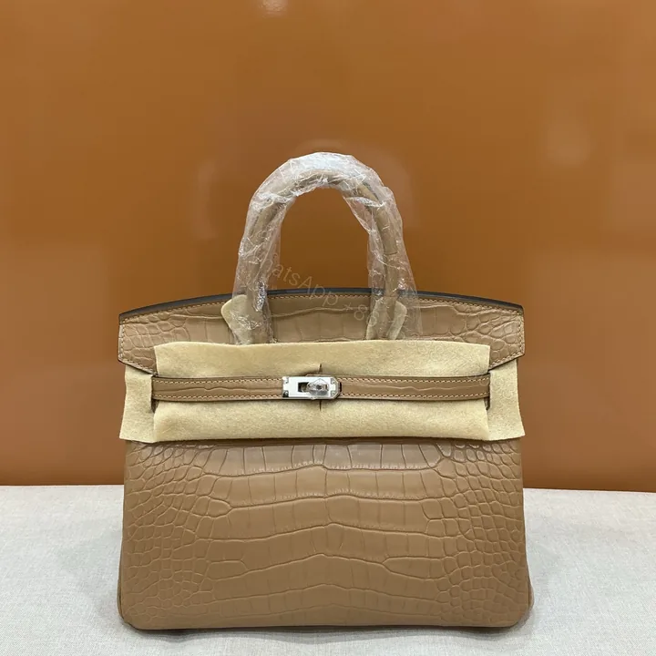 View 1 of Hermes 一比一 Birkin 鱷魚紋手提包 卡其色優雅款