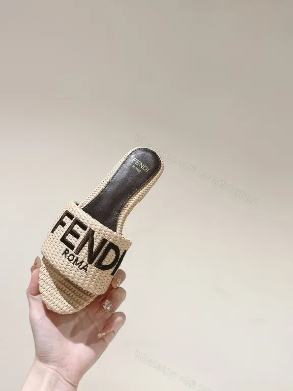 View 1 of Raffia + Leather? Not applicable. Wait. Bold Logo Raffia Slide â€” Luxury Resort Footwear