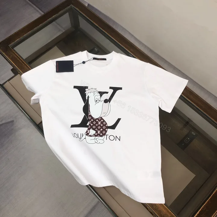 View 1 of LV 一比一卡通狗印花T恤 可愛元素搭配大LOGO白色短袖上衣