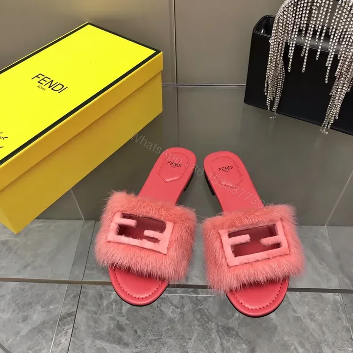 View 1 of Pink Fur-Trimmed Fendi Slides: Bold Comfort