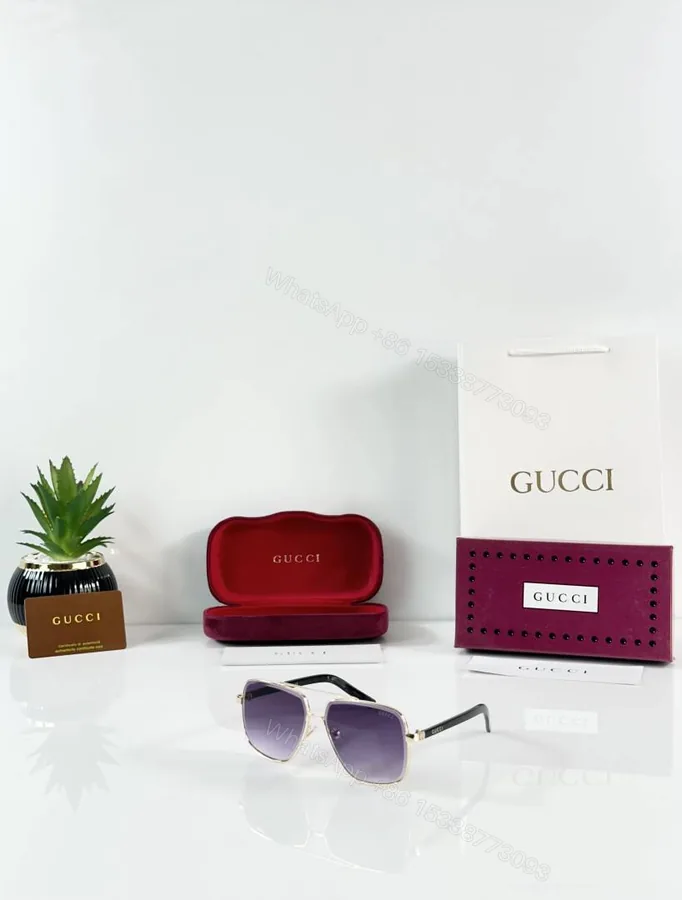 View 1 of First Copy Gucci Oversized Square Sunglasses Silver Frame Gradient Purple Lens