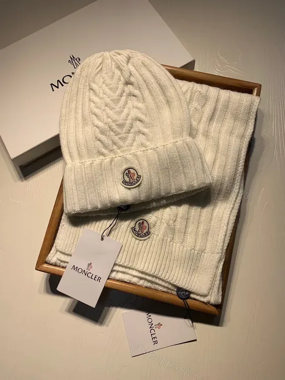 View 1 of Cozy Ivory Knit Beanie & Scarf Set â€” Moncler Style