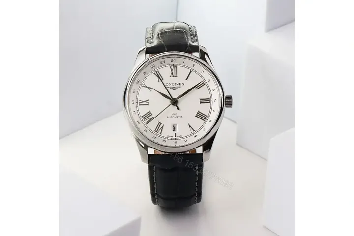 View 1 of Longines Master Collection GMT Watch Silver Dial Black Leather Strap 40mm Case