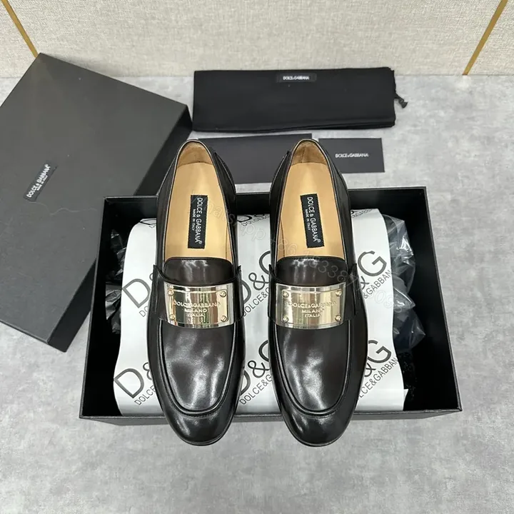 View 1 of Polished Black Leather Loafers with Metallic Band - Classic Luxury Shoes