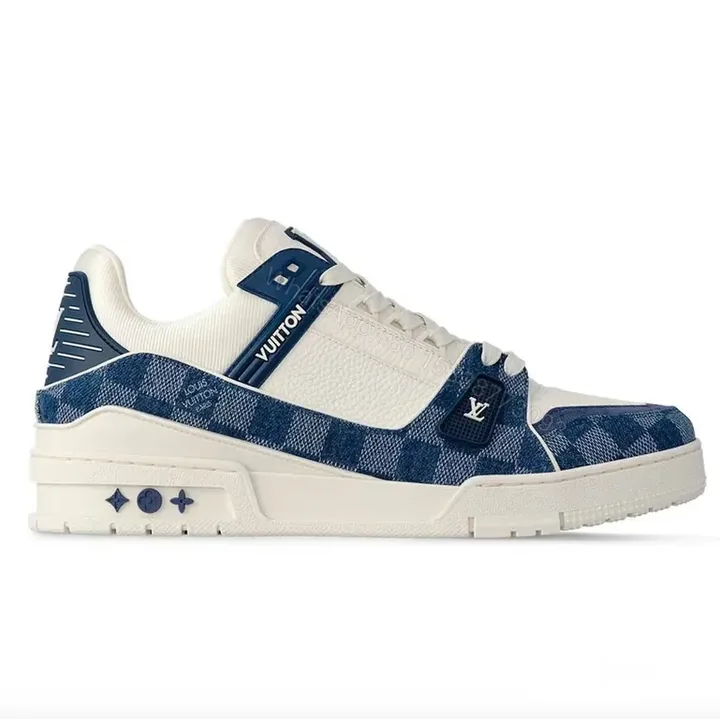 View 1 of Patterned Denim-Accent Sneaker: Modern LV-Inspired Luxury Streetwear
