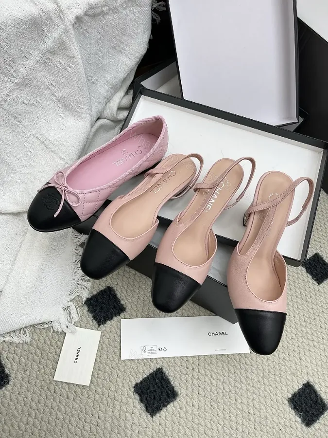 View 1 of Pastel Pink & Black Cap-Toe Slingback Pumps - Elegant, All-Day Comfort