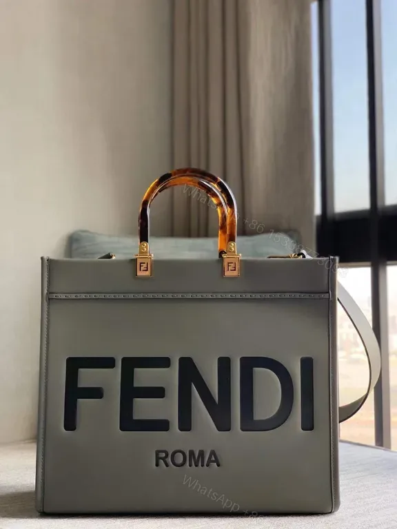 View 1 of Structured Luxury Tote â€“ Bold FENDI Logo, Top-Handle Bag