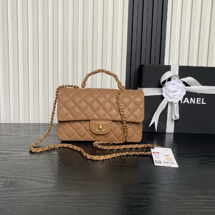 View 1 of Quilted Leather Shoulder Bag with Gold Chain, Compact Chic