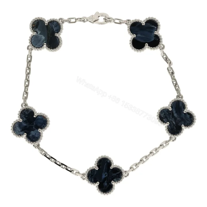 View 1 of Van Cleef Arpels Vintage Alhambra 5 Motif Bracelet Pietersite 18K White Gold