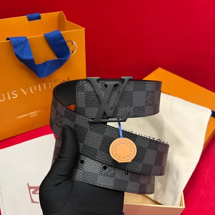 View 1 of Chic LV-Pattern Leather Belt with Signature Buckle