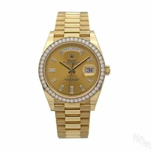 View 1 of Rolex Day-Date 228348RBR KW Super Clone: 40mm Yellow Gold Diamond Bezel Champagne Dial President