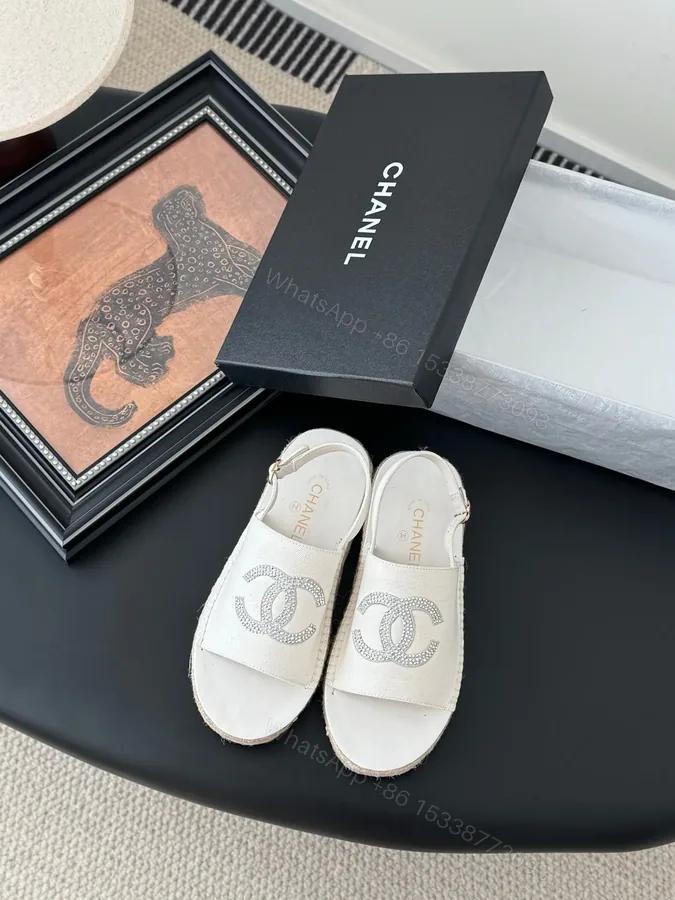View 1 of Chanel Women White Canvas Espadrille Sandals