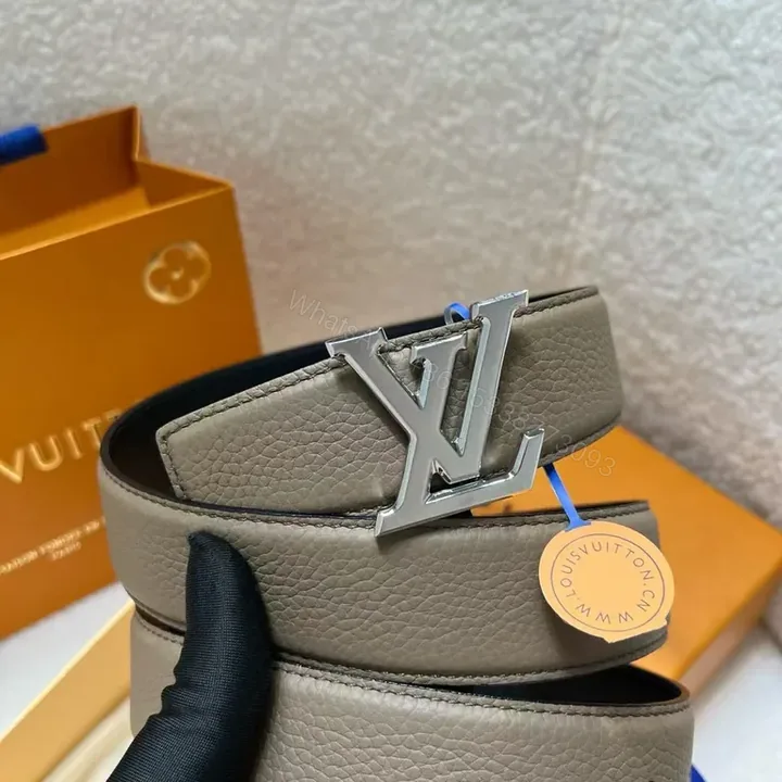View 1 of Lux Pebbled Leather Belt with LV Emblem â€“ Modern, Versatile Belt