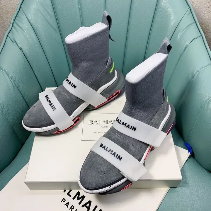View 1 of Black Knit Balmain High-Top Sneakers: Luxe Comfort