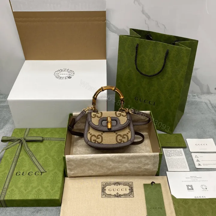 View 1 of Gucci Bamboo Strap Bag with High Quality Brand Logo Pattern 17cm