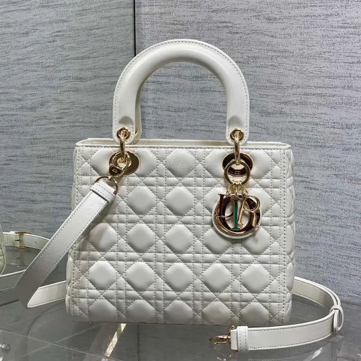 View 1 of Dior Medium Lady Bag in White Gold Hardware