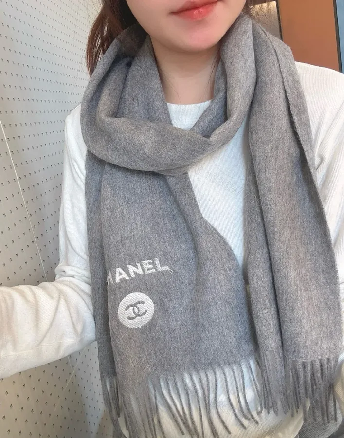 View 1 of Charcoal Wool-Blend Scarf: Luxe, Fringed, Subtle Logo