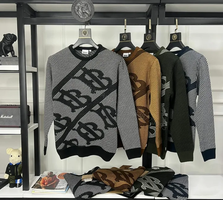 View 1 of First Copy Burberry Exclusive Intarsia Knitting Round Neck Sweater for Men
