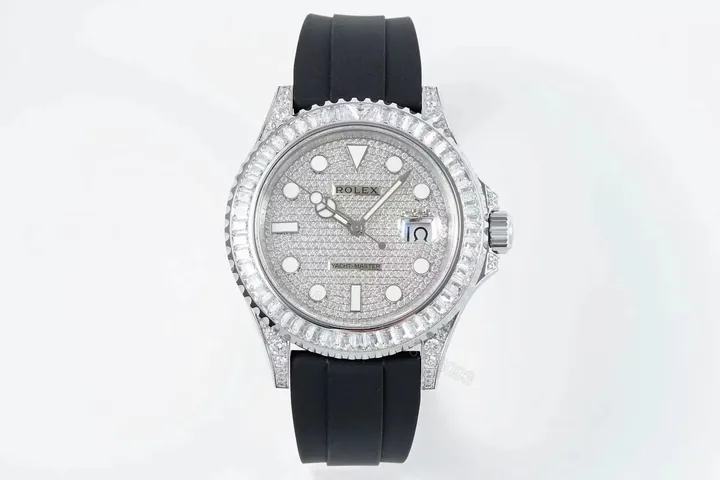 View 1 of C+ Factory Clean Factory Rolex Yacht-Master Diamond Silver Black Strap