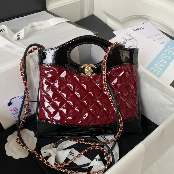 View 1 of Chanel Mini Shopping Bag Handbags Red Shiny Leather 31cm