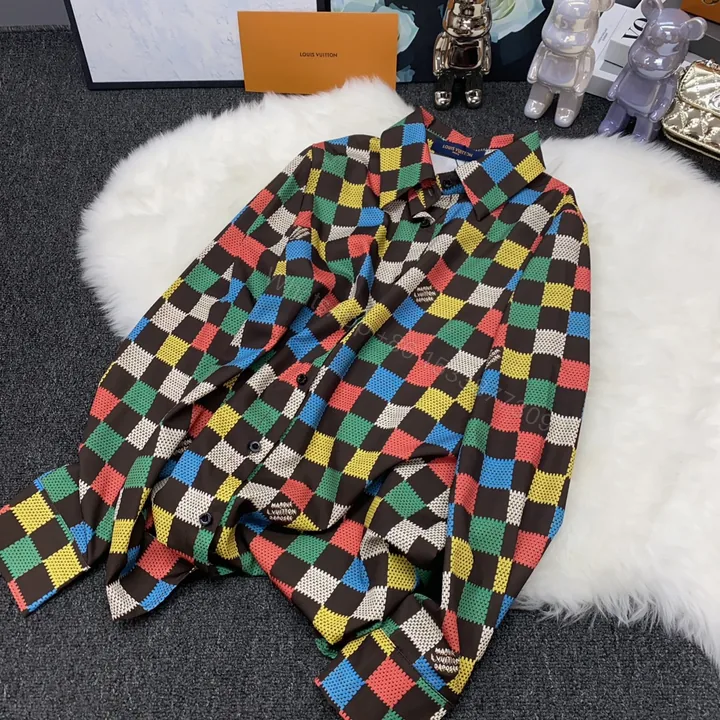 View 1 of LV 一比一男士長袖襯衫彩色棋盤格時尚潮流款