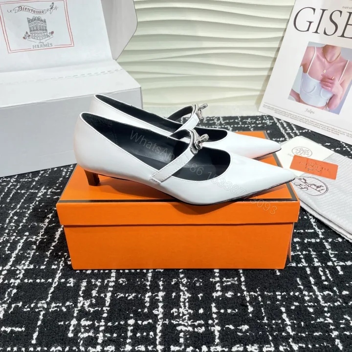 View 1 of 高仿Hermes*Kelly系列H251007Z01小牛皮高踭鞋白色4CM免檢版