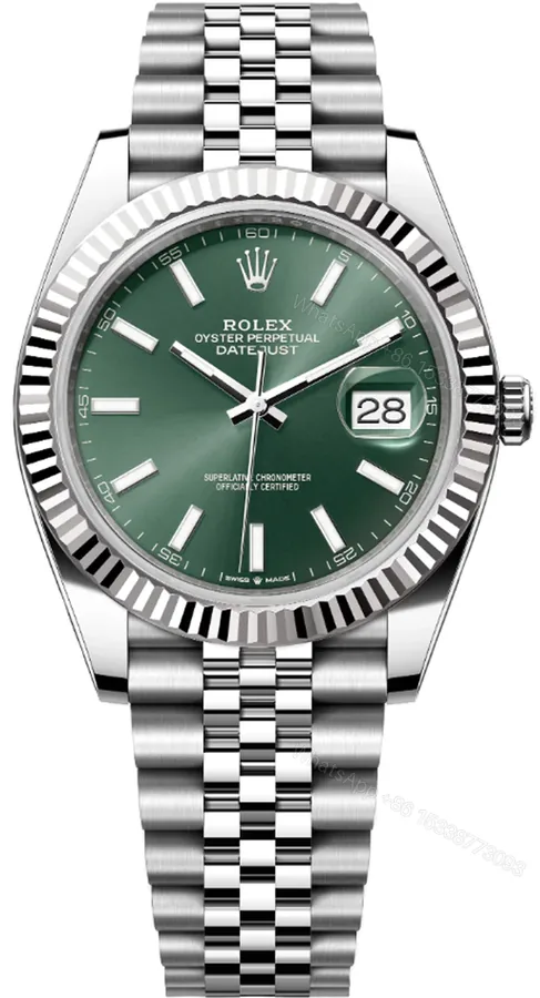 View 1 of Replica Rolex Datejust 41 Green Stick Dial Jubilee