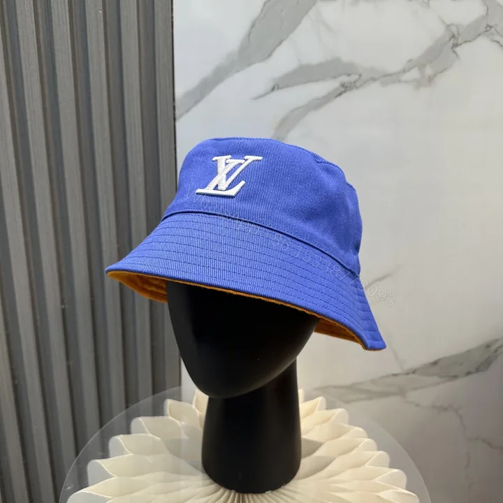 View 1 of 高仿LV 雙面刺繡Logo 漁夫帽藍色款
