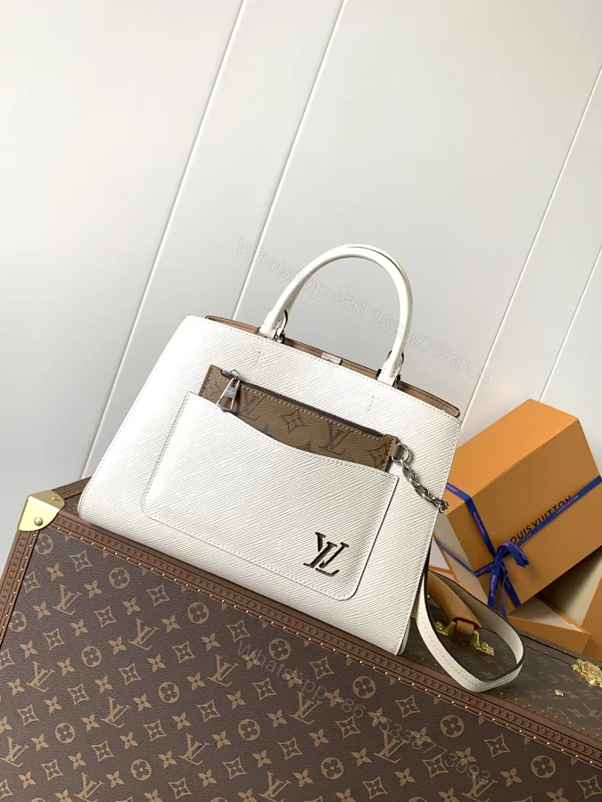 View 1 of LV 一比一Epi白色壓紋拼Monogram內裡托特包百搭通勤優雅推薦款