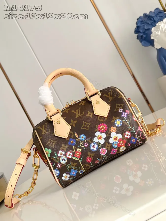 View 1 of Vibrant Florals Monogram Luxury Handbag with Gold Hardware