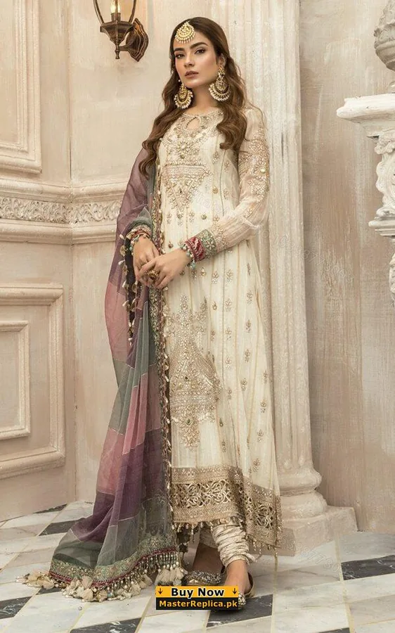 View 1 of Maria B Off White Bridal Frock Replica