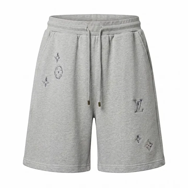 View 1 of Gray Cotton Blend Relaxed Shorts Louis Vuitton Embroidery Short