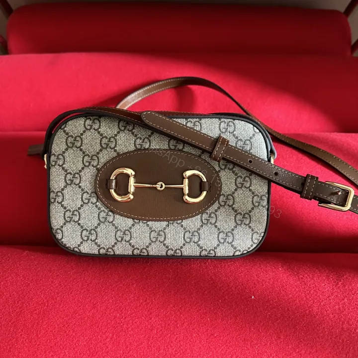View 1 of Gucci A貨Horsebit小型斜背包 GG老花橢圓皮革金扣 女士輕便出行款