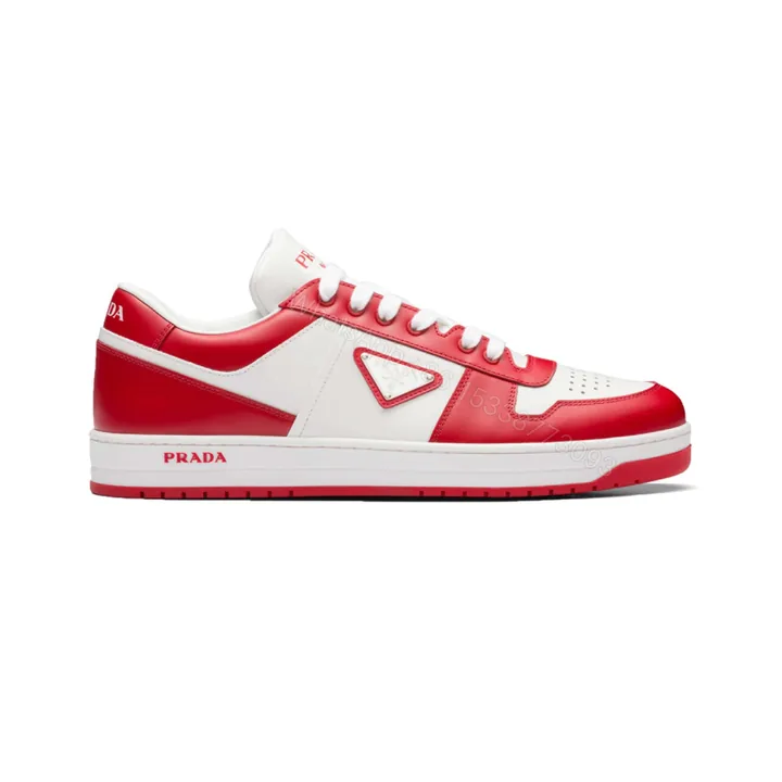 View 1 of PRADA DOWNTOWN LEATHER SNEAKERS IN WHITE AND LACQUER RED- PRD012