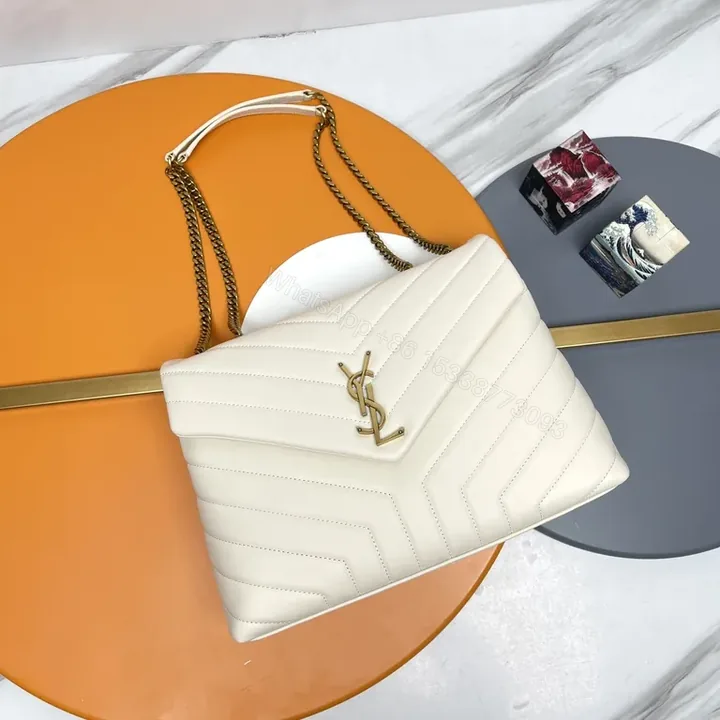 View 1 of Chic Quilted YSL Emblem Crossbody Bag, Ivory, Luxury Style