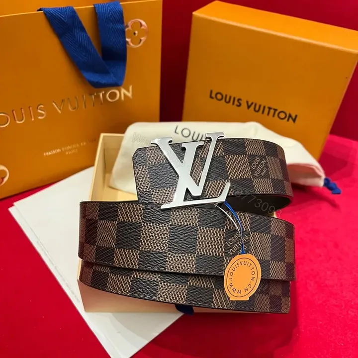 View 1 of Premium Damier LV Belt: Canvas + Stainless Buckle, Adjustable Comfort